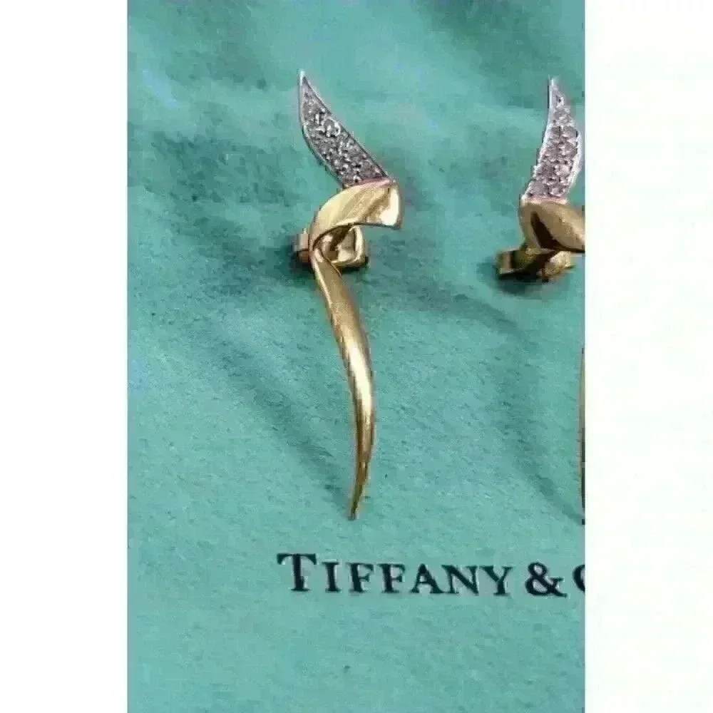 Tiffany & Co Paloma Picasso 18kt Gold Vintage Chrysalis Diamond Earrings - Picture 4 of 12